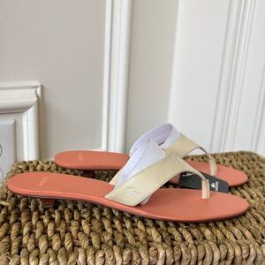 Lacoste Coral and Cream Toe-Post Sandals